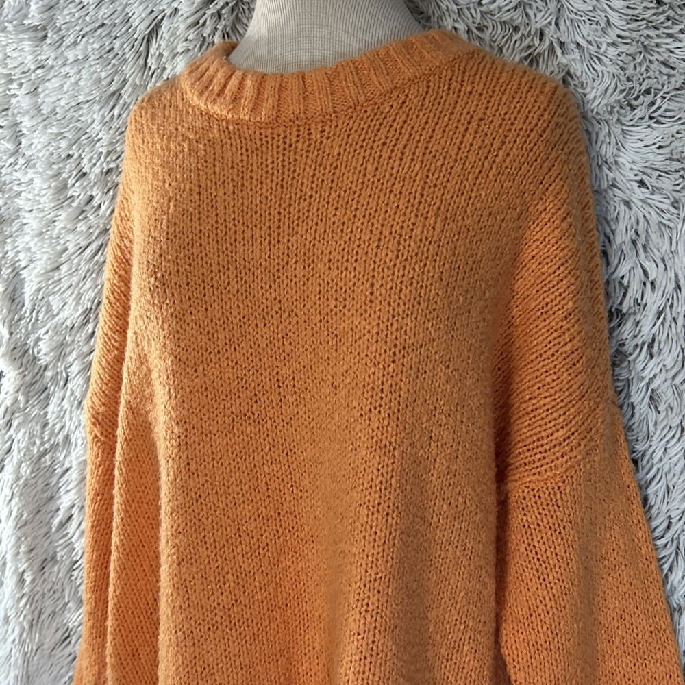 Aerie Sweater Oversize Boxy Fit Orange‎ Pullover Wool Blend Medium Chunky Knit - Picture 4 of 11